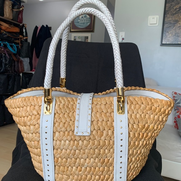 Michael Kors Santorini XL Corn Husk Basket Purse Clean Chic, Sustainable Luxury - Picture 4 of 14